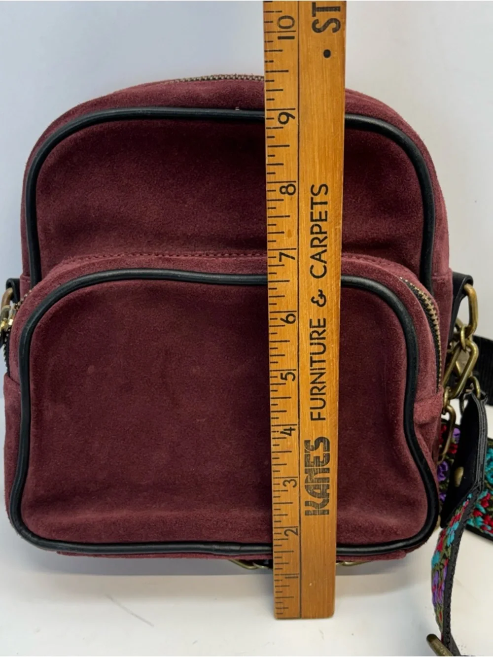 Rachel Comey Suede Maroon Red Crossbody Bump Bag Floral Strap Boho Preppy - Picture 6 of 7